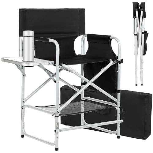 ZIXNEXKOO Tall Makeup Chair 41'', Director Chair 600 lbs Foldable Portable, Makeup Chair for Makeup Artist with Table, Cup Holder, Storage Bag & Footrest - Image 1