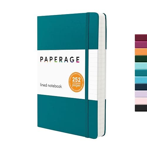 PAPERAGE Lined Journal Notebook, (Turquoise), 252 Pages, Medium 5.6 in x 8 in - 100 GSM Thick Paper – Hardcover Journaling Notebook for Work, School & Note Taking - Image 1