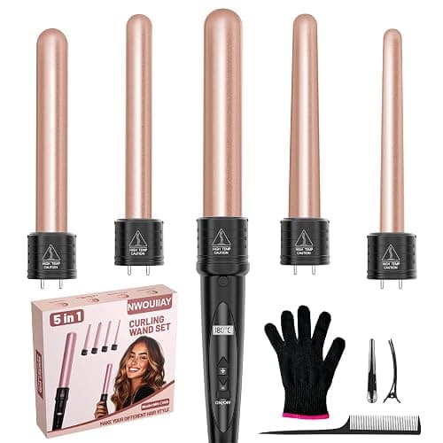 Ferro Arricciacapelli 5 in 1, Ondulatore Modellatore con Display LCD e Temperatura Regolabile 80°C - 230°C, Piastra Onde per Capelli con 9-32 mm Ferri di Diverso, Guanto, 2 Clip, Adatto a Tutte - Image 1