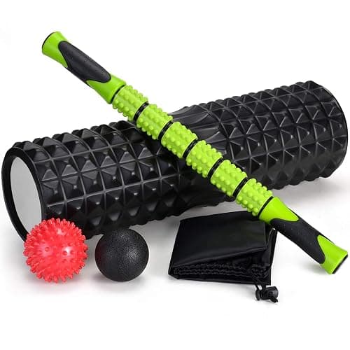 Odoland Foam Roller, 5 in 1 Massage Roller, Foam Roller with Trigger Points + Muscle Roller Stick + Massage Balls + Carry Bag for Crossfit, Pilates - Image 1
