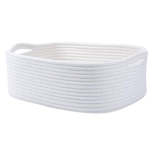 CIKI HOME Woven Cotton Rope Storage Basket, Cube Changing Table Organizer for Closet Towels, Baby Nursery Bin, Small Dog Cat Toy Box, Gift Baskets empty (White) - Image 1
