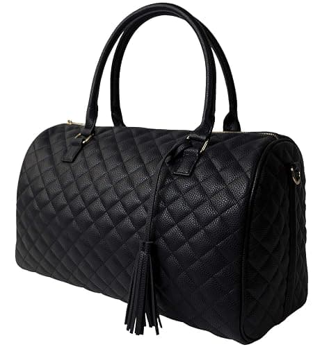 Womens Quilted Weekender Duffle Carry Bags Overnight Travel Handbag Shoulder Tote Trolley Handle Luggage TSA Approved Bag Quad Duffle 43 (Black-03) - Image 1