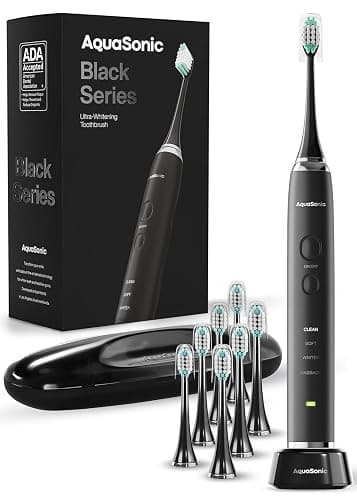 Aquasonic Black Series Ultra Whitening Toothbrush – ADA Accepted Electric Toothbrush- 8 Brush Heads & Travel Case – 40,000 VPM Electric Motor & Wireless Charging - 4 Modes w Smart Timer - Image 1