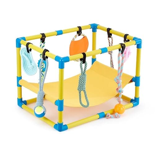 Keaber Puppy Play Gym with 8 Hanging Toys, Jungle Playground Gym for Small Dogs, PVC Frame with Hammock and Funny Enrichment Toys (23x17x17in) - Image 1