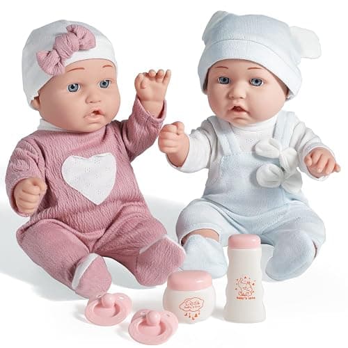 Enjoyin 12'' Twins Baby Doll Playset with Accessories Includes Boy and Girl Dolls, 2 Powder Bottles, and 2 Pacifiers, Ideal Gift for Children Age 3+ - Image 1