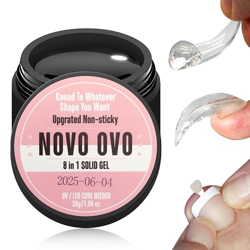 NOVO OVO Non-Sticky Solid Nail UV Gel Glue for Press on and Soft Gel x False Nail Tips 8 in 1, Strong & Long Lasting Nail Glue, Upgrade 3D Gel for Acrylic Sculpture & Decoration, UV Light Cured 30ml - Image 1