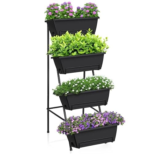 OYEAL Raised Garden Bed 4 Tier Vertical Garden Planters Indoor Outdoor Raised Planter Box with Legs Elevated Herb Garden Planter for Flowers Vegetables Plants, Black - Image 1