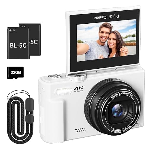 4K Digital Camera for Photography, 64MP Vlogging Camera for YouTube with 3" 180° Flip Screen, 18X Digital Zoom Point and Shoot Camara with 32GB Micro SD Card for Beginner (White) - Image 1
