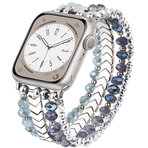 V-MORO Beaded Bracelet Compatible with Apple Watch Band 38mm/40mm/41mm/42mm/44mm/45mm/49mm/46mm Series 10/9/8/7/SE/6/5/4/3/2/1 Women Fashion Handmade Elastic Stretch Strap for iWatch Bands Replacement - Image 1