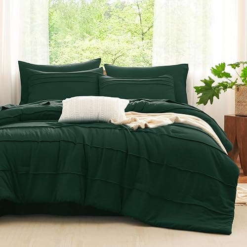 CozyLux Full Size Comforter Sets Emerald Green, 7 Pieces Soft Pinch Pleat Bed in a Bag Full Comforter Set with Sheets, Bed Set with Down Alternative Comforter, Sheets, Pillowcases & Shams - Image 1