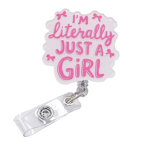 Iām Literally Just a Girl Badge Reel Retractable ā Cute Pink Bow Aesthetic Nurse Badge Holder for Healthcare Girlies - Image 1