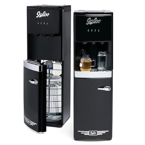 Igloo Retro Bottom Load Water Dispenser, Hot, Cold or Room-Temperature Water, Holds 3 or 5 Gallon Bottles, Child Safety Lock, Perfect for Homes, Kitchens, Dorms, Black - Black - Retro - Image 1