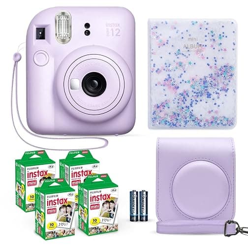 Fujifilm Instax Mini 12 Instant Camera Lilac Purple + Fuji Film Value Pack (40 Sheets) + Shutter Accessories Bundle, Incl. Compatible Carrying Case, Quicksand Beads Photo Album 64 Pockets - Lilac Purple - Image 1