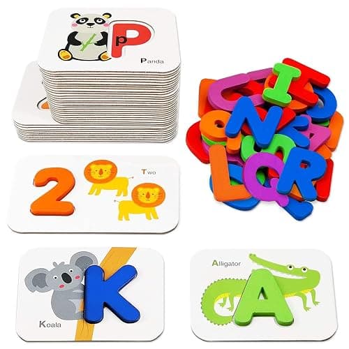 Gojmzo Alphabet Flash Cards, ABC Learning Toys for Kids 3-5, Wooden Letters Number Blocks Sight Words Matching Game, Toddler Preschool Learning Activities, Montessori Educational Toys for 3+ Year Old - Image 1