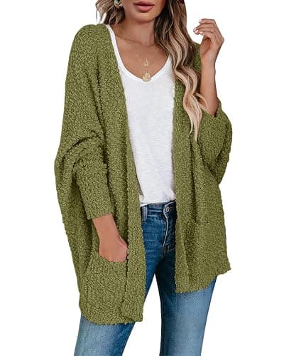 Saodimallsu Women's Chunky Popcorn Cardigan Oversized Open Front Boyfriend Batwing Long Sleeve Fuzzy Knit Sweaters - Image 1