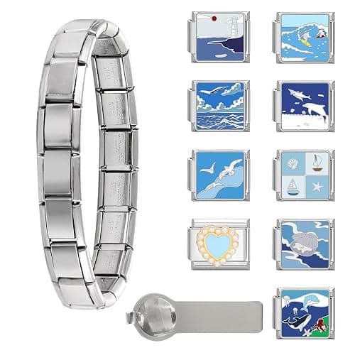 ITingstere Italian Charms Bracelet Sets with 1Pcs Starter Brascelet 9Pcs Charms 9mm Italian Modular Charm Bracelet DIY Module Jewelry Gifts - Image 1