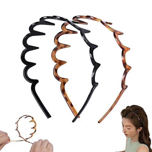 Botanikind 2 Pack Zig Zag Headbands for Women, Non-Slip Wavy Plastic Hair Comb Headbands with Teeth, U-Shape High Cranium Korean Style, Classic 90s Hair Accessories, Gifts for Women (Black & Brown) - Image 1