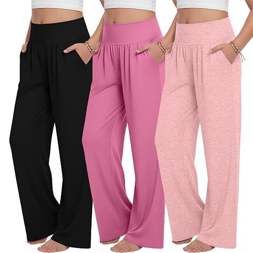 YooAurvox 3 Pack Girls' Sweatpants 5-14 Years Wide Leg Baggy Drawstring Pants Teen High Waist Joggers with Pockets School - Image 1