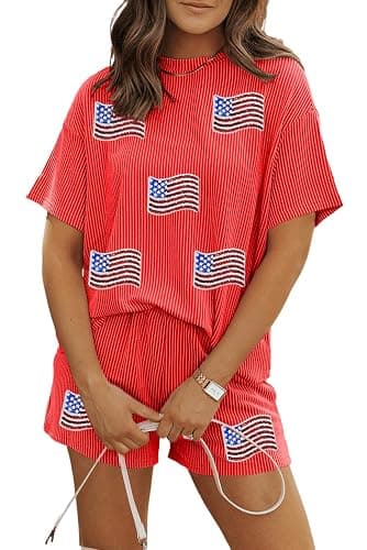 YBHUO Womens Pajama Sets 2 Piece Pjs Sleepwear Soft Comfy Short Sleeve Tops and Shorts Lounge Set Loungewear Outfit - Image 1