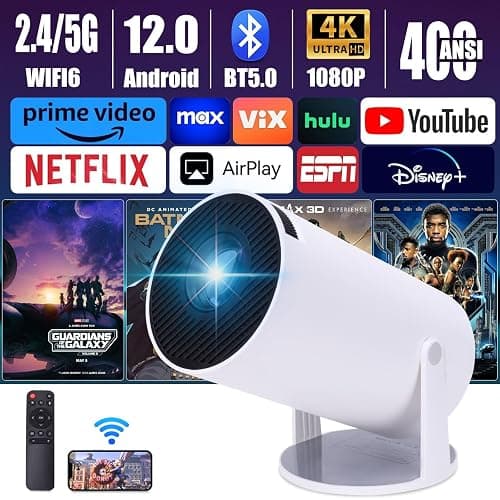 HOSO Projector, with WiFi and Bluetooth, 1080P Mini Portable Outdoor Movie Projector, Auto Keystone, 300 ANSI, 260 Degree Rotation, Android 12 Compatible with Video Games, HDMI, USB, Smartphone - Image 1