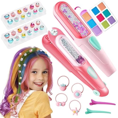 Temporary Hair Chalk with Hair Gem Stamper Kit, Hair Styling Tool with REUSABLE Shining Diamonds, Washable Hair Chalk Hair Color Dye for Girls, Toys Gifts for Girls 3 4 5 6 7-12 - Image 1