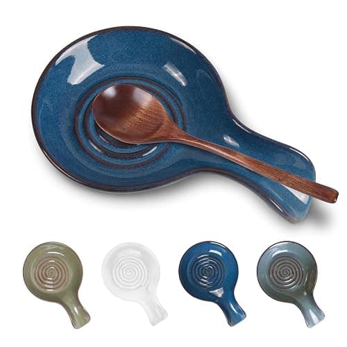 JINIHFW Spoon Rest for Kitchen, Ceramic Spoon Holder for Stove Top, Cooking Spoon Holder,Heat Resistant Utensil Rest for Countertop, Dishwasher Safe, Blue (1 pcs) - Image 1