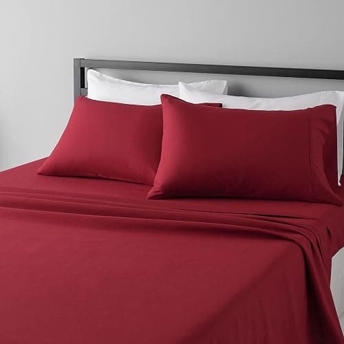 Amazon Basics Lightweight Super Soft Easy Care Microfiber 4 Piece Bed Sheet Set with 14-Inch Deep Pockets, Comfortable Queen, Burgundy, Solid - Image 1