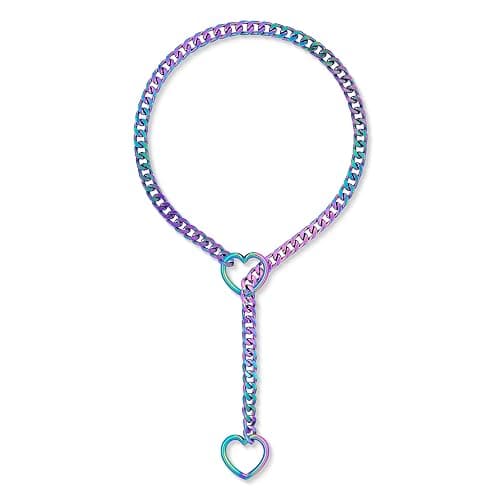 ADEMISHIA Heart O-ring Slip Chain Necklace For Women, Handmade Punk Gothic Cuban Necklace Jewelry Adjustable Lariat Y-Necklace - Rainbow - 34" - Image 1