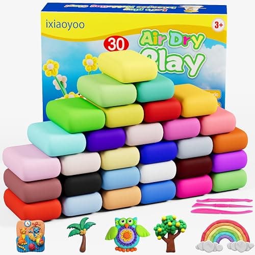 Ixiaoyoo Air Dry Clay, 30 Colors Foam Modeling Clay for School Projects | Safe & Non-Toxic, Soft, Non-Sticky, DIY Model Crafts Kids Toys for Home Party Favors, Birthday Gifts for Aged 3–12 Boys Girls - Image 1
