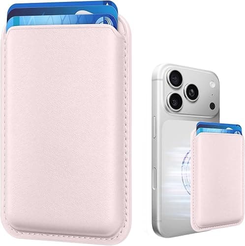 KRTALS Magnetic Wallet Cell Phone Card Holder for Phone Case with Mag-Safe | Stronger Magnetic RFID Leather Phone Wallet Stick on Series of iPhone 17/16/15/14/13/12 and Pro/Promax, Light pink - Image 1