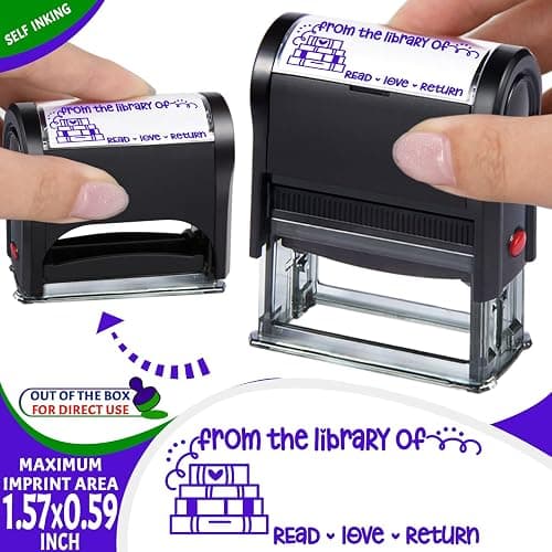 Bertiveny from-The-Library-of Self-Inking Book-Stamps for Teacher-Stamps for Grading Book Stamp for Ex Libris Stamps School Classroom Supply (from The Library of-Purple) - Image 1