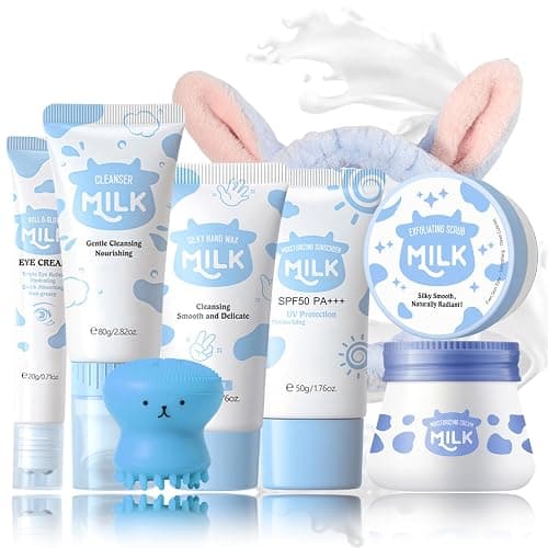 Milk Skincare Set Teen Girls Gifts - Skin Care for Teens 10-12 - Skin Care Set Moisturizing - Skin Care Routine Kit for Women - Skincare for Girls 10-12 - with Eye&Face Cream,Sunscreen(8PCS, Milk) - Image 1
