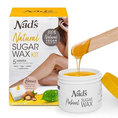Nad's 100% Natural Sugar Wax Kit, Vegan, Hypoallergenic, No-heat Formula Waxing Sugar Paste, Includes 6 Wooden Spatulas, 10 Reusable 100% Cotton Strips, 1 Pre-wax Cleansing Soap & Sugar Wax 6oz - Image 1