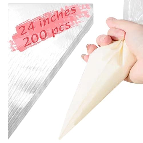 24 Inch Extra Large Piping Bags, 200 PCS Clear Disposable Icing bags, Thickened Non-Slip and Anti-Burst Pastry Bags for Baking and Decorating Desserts Cakes Cookie - Image 1
