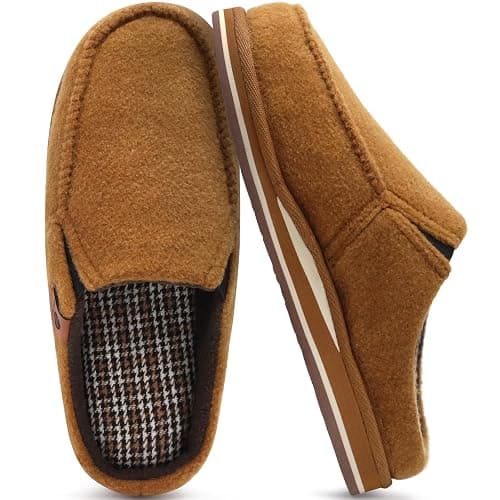 ONCAI Mens Slippers with Orthotic Arch Support,House Slippers Cotton-Blend High-Density Memory Foam Comfort Plantar Fasciitis Warm Slip-on Indoor Outdoor Rubber Sole Felt US Size 7-16 - Image 1