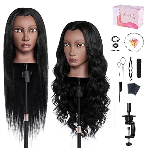 Mannequin Head Human Hair, 26" Cosmetology Mannequin Head with 80% Human Hair, Doll Head for Hair Styling with Clamp Holder and Tools (Black) - Image 1