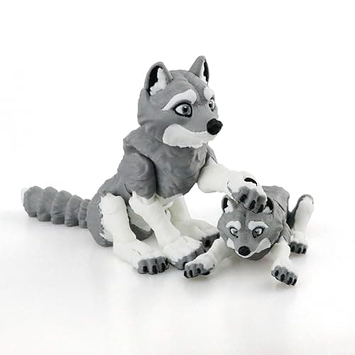 LehuoMaker 3D Printed Animals Wolf, Flexible Articulated Poseable 3D Printed Animals - Fidget Desk Pets Gift Classroom Rewards Toys - Image 1