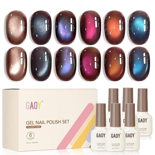 GAOY Brown Chameleon Cat Eye Gel Nail Polish Kit with Magnet, 6 Colors | Brown Base with Shifting Colors, Magnetic Glitter Holographic Gel Nail Polish Set, UV/LED Cure Required, DIY Manicure at Home - Image 1
