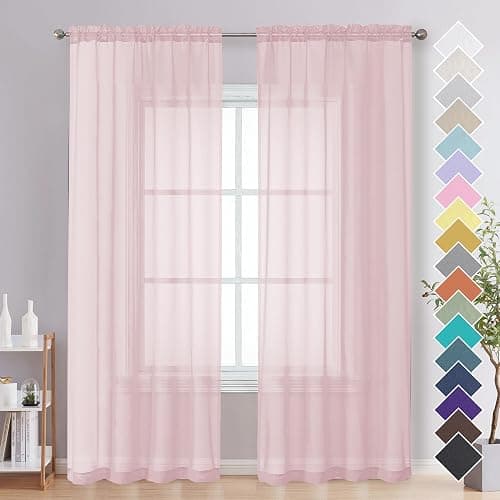 OVZME Blush Pink Sheer Curtains 84 Inches Long 2 Panels - Soft Light Filtering Window Sheer Panels for Living Room/Bedroom, Top Dual Rod Pocket, 1 Pair, Each 42Wx84L Inches - Image 1