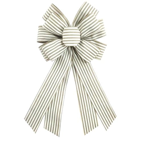 chmacura Natural Burlap Wreath Bow 20 x 11 Inches Easter Bows Light Khaki Stripes Ribbon Bow Carnival Farmhouse Bow Tree Ornament for Home Front Door Decorations - Image 1