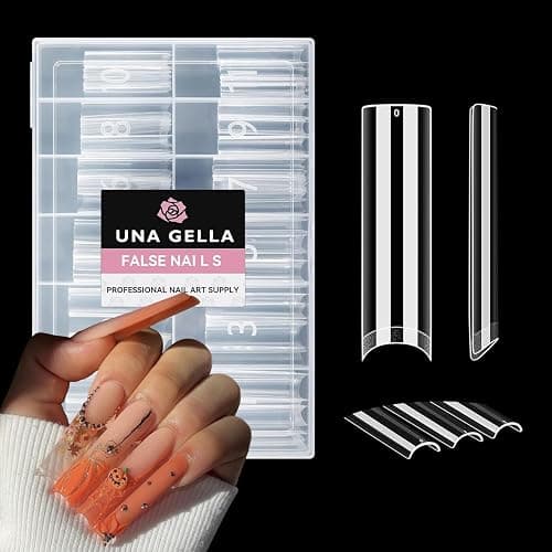 UNA GELLA Nail Tips Square XXL Tips 120 PCS No C Curve Gel Tips Extra Long Square Straight Nails Half Fake Nail Tips No Trace for Acrylic Nails Tips for Home DIY with Box - Image 1