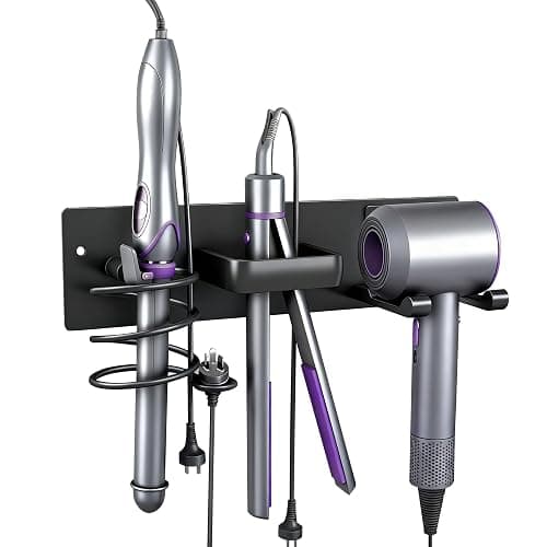 Dovyn Hair Dryer Holder Curling Iron Holder 3 in 1 Blow Dryer Holder for Wall Curling Iron Holder Wall Mount Flat Holder (Black) - Image 1