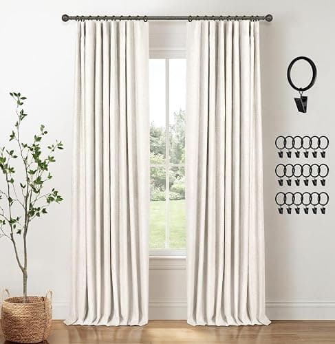 INOVADAY 100% Blackout Curtains for Bedroom Black Out Curtains 84 Inch Long | Beige Curtains for Living Room 2 Panels, Clip Rings Linen Look Blackout Drapes, Thermal Insulated Room Darkening,W50xL84 - Image 1