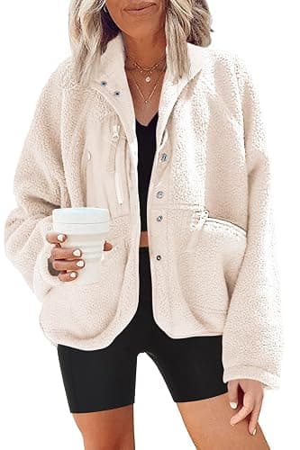 Nirovien Womens Fuzzy Fleece Jacket Button Down Sherpa Coats Casual Winter Warm Outwear with Pockets - Image 1