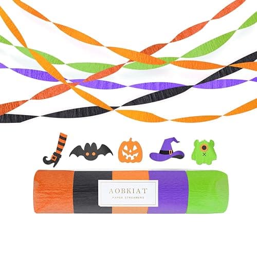 AOBKIAT Halloween Streamers Party Decorations,in Orange Purple Black Green | 5 Rolls Crepe Paper Streamers for Halloween Thanksgiving Party Backdrop,DIY Tassel,Craft,1.8 inch X 82 ft/Roll - Image 1