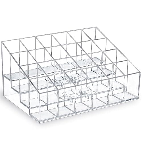 MOSIKER Lipstick Organizer,Small Clear Plastic Compact Lip Gloss Chapstick Perfume Sample Mascara Holder with 24 Slots - Image 1