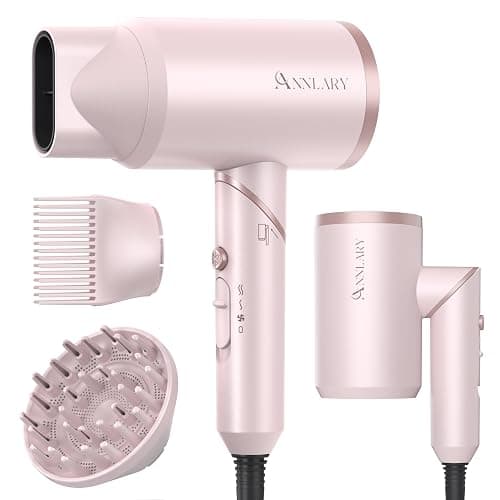 ANNLARY Hair Dryer with Comb | 1800W Blow Dryer with Diffuser for Curly Hair | Plasma Ionic Hairdryer for Frizz Control | Foldable & Protable Design for Travel | 6.5 ft ALCI Cord for Women and Men - Image 1