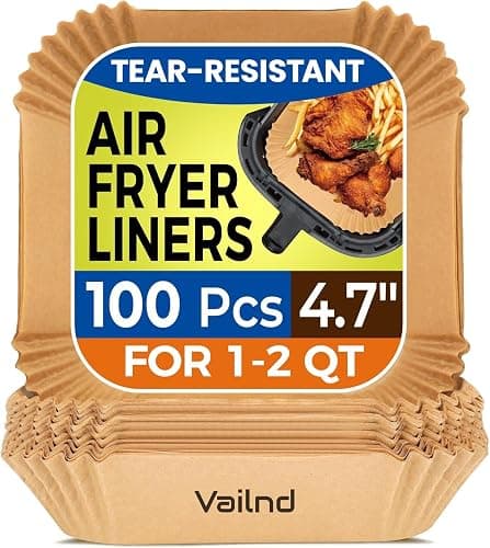 Vailnd 100Pcs Small 4.7 Inch Square Air Fryer Liners Disposable for 1-2 Qt | Non-stick, Oil-proof Parchment Paper fir for CHEFMAN, Food-grade Baking Paper Sheets for Mini Airfryer Basket - Image 1