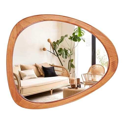 WallBeyond Asymmetrical Mirror, Irregular Wall Mirror for Bathroom, Wall Mirrors Decorative for Bedroom Living Room Entryway Hall, Wood Framed Walnut Mirror 23" H x 19" W - 23"L x 19"W - Natural - Image 1