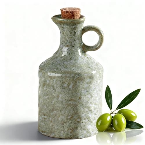 MuyuRise Ceramic Olive Oil Dispenser with Cork Stopper, Reactive Glaze Texture Oil Bottle, Leak - Proof Small Spout for Kitchen, Great for Storing Vinegar, Wine, Soy Sauce, Lemon Juice (GREEN) - Image 1